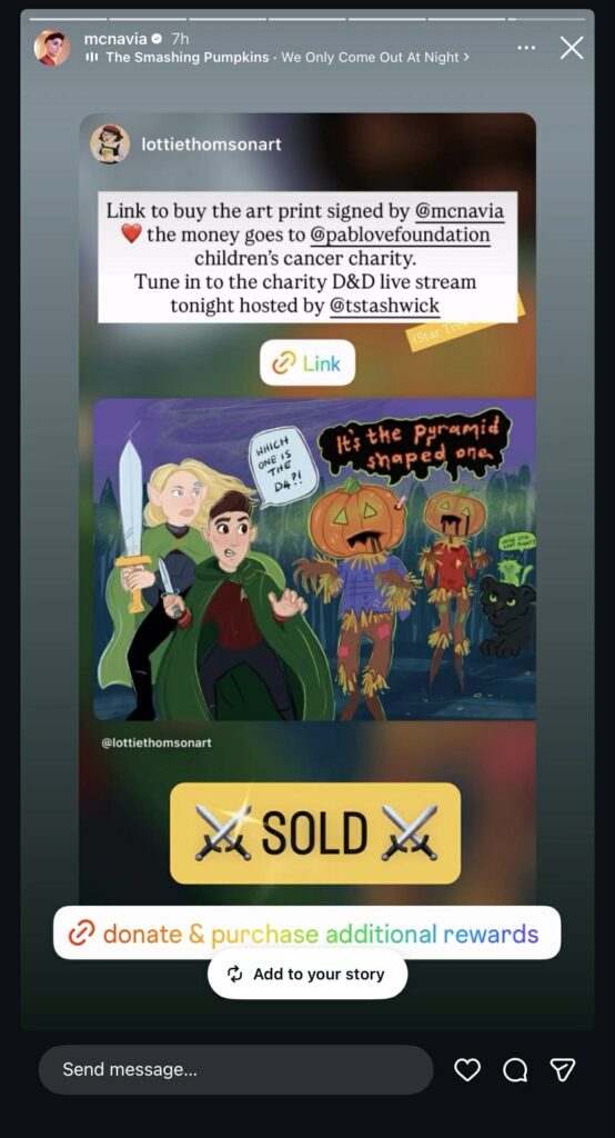 A re-share of the first instagram story with a huge 'SOLD' sign on it.