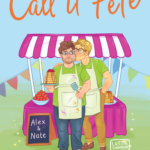 A brightly coloured book cover illustration and design for author Lowri Charles for her book 'Call it Fete' - A male gay couple stand infront of a summer fete stall selling pancakes.